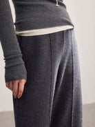 MSBEAST Biella Merino Wool Wide Leg Pants in Gray - On Model