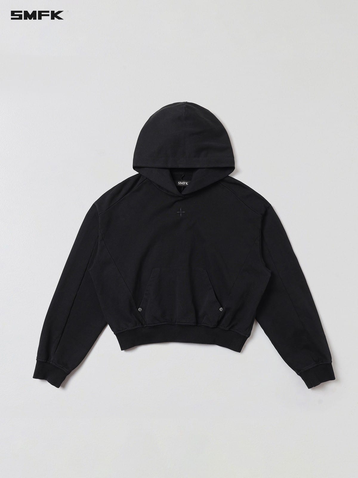 SMFK Meditation Cropped Cotton Hoodie in Black