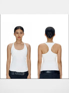 FaxCopyExpress Longline U Cut Racer Tank in White - On Female Model
