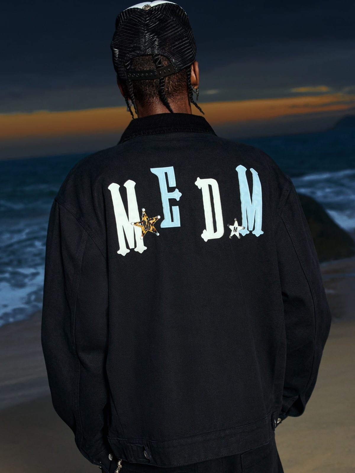 MEDM Leather Paneled Cotton Detroit Jacket in Black - On Model