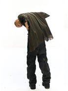 D5ove Reversible Mesh Paneled Distressed Cardigan in Army Green - On Male Model