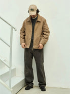 USAGE Textured Nep Blouson Jacket in Beige - On Male Model