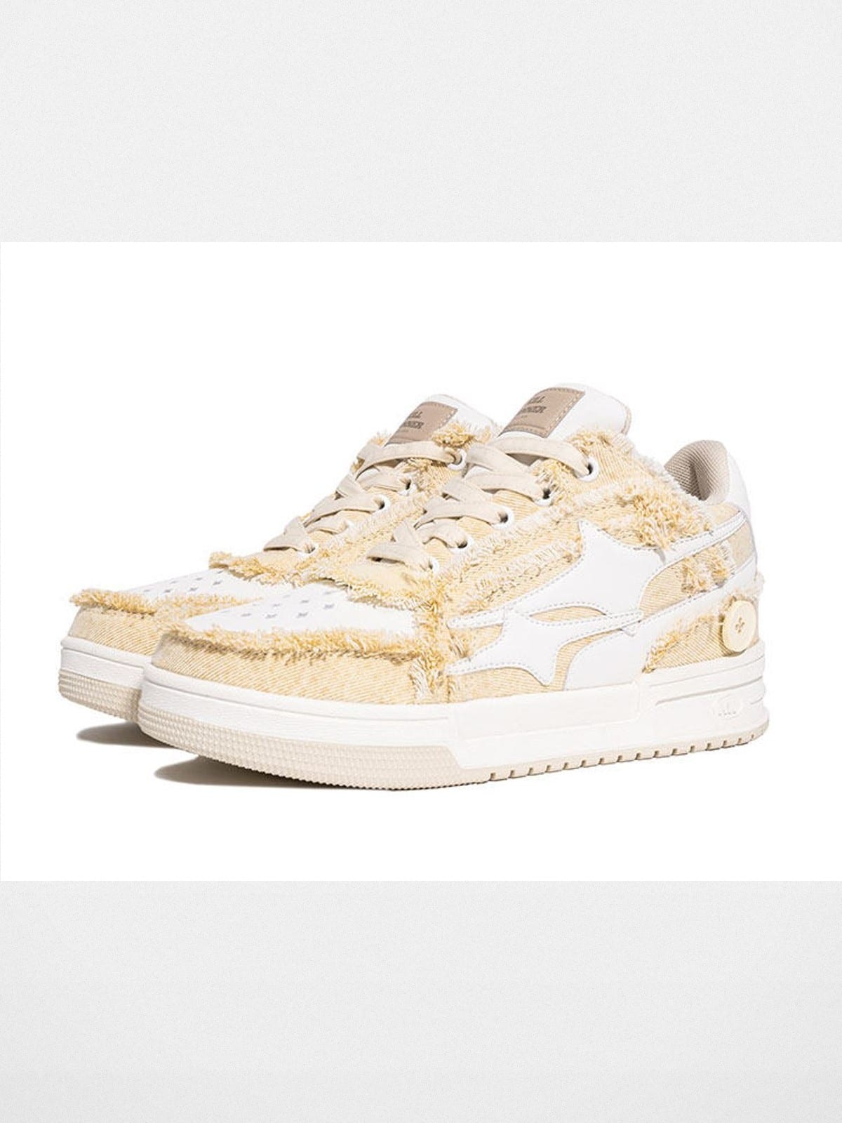 KILLWINNER Khaki Distressed Denim Low Top Sneakers in Khaki
