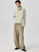 SIMPLE PROJECT Lyocell Blend Curved Leg Trousers in Mint - On Male Model