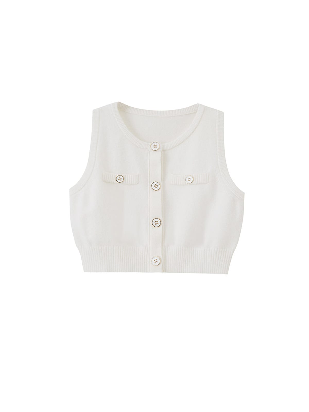 SweetChilling Button Front Cropped Knit Vest in White