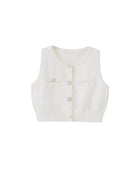 SweetChilling Button Front Cropped Knit Vest in White
