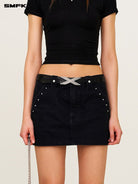 SMFK Studded Cotton Miniskirt in Black - On Female Model