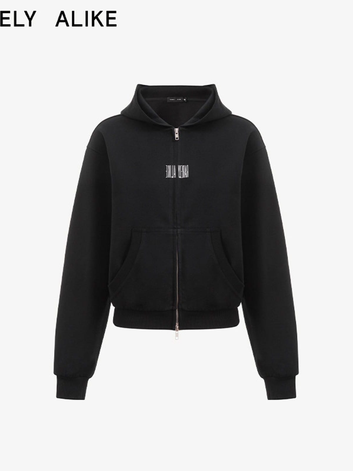 RARELY ALIKE Cinched Waist Logo Zip Up Hoodie in Black
