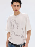 SIMPLE PROJECT Letter Horse Silhouette T Shirt in White - On Male Model