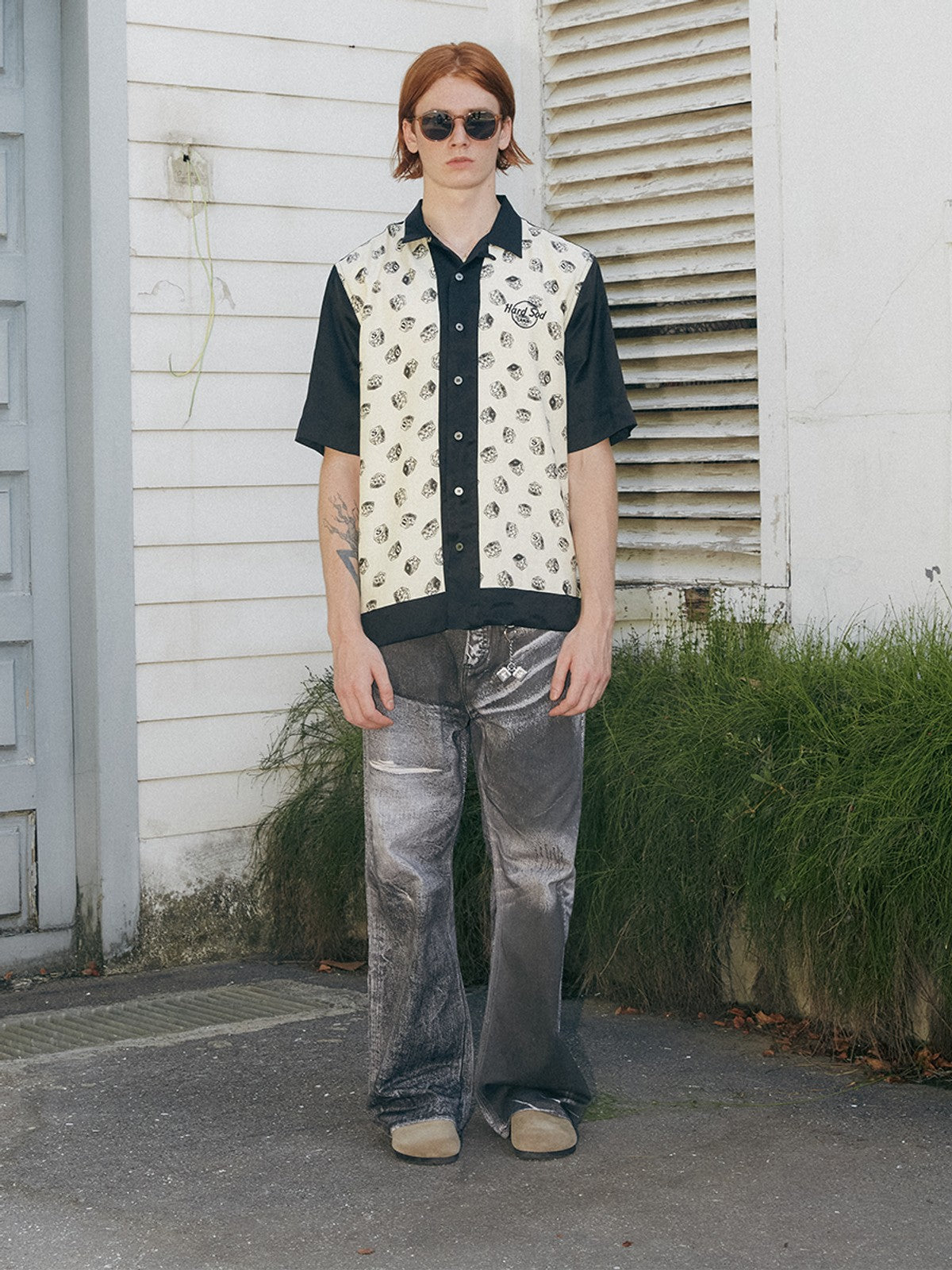 SOD Digital Print Wide Leg Jeans in Black - On Male Model
