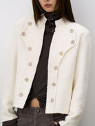 THELIGHT OFFICIAL Double Breasted Wool Blend Jacket in White - On Female Model