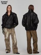 ACSENSE STUDIO Triangle Cut Sheepskin Jacket in Black - On Female Model