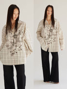 THELIGHT OFFICIAL Oversized Plaid Graphic Shirt in Off-White - On Female Model