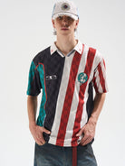 BLINDNOPLAN Digital Print Color Block Jersey Polo in Black - On Male Model