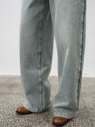 Random Piece Washed Cotton Twill Straight Jeans in Light Blue - On Model