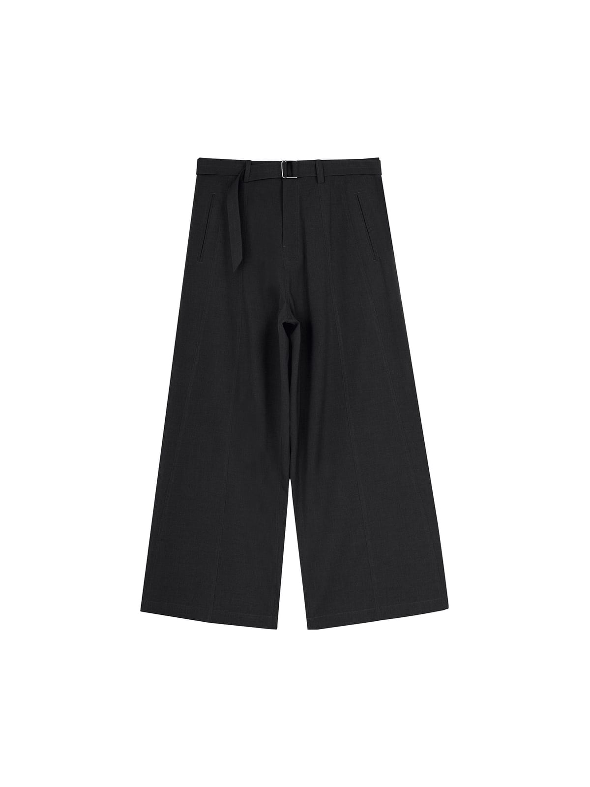 SIMPLE PROJECT Curved Seam Belted Wide Leg Trousers in Gray