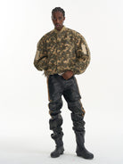 BLINDNOPLAN Heavyweight Cotton Camouflage Bomber in Beige - On Male Model