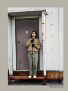 USAGE Heavyweight Herringbone Baker Pants in Olive - On Male Model