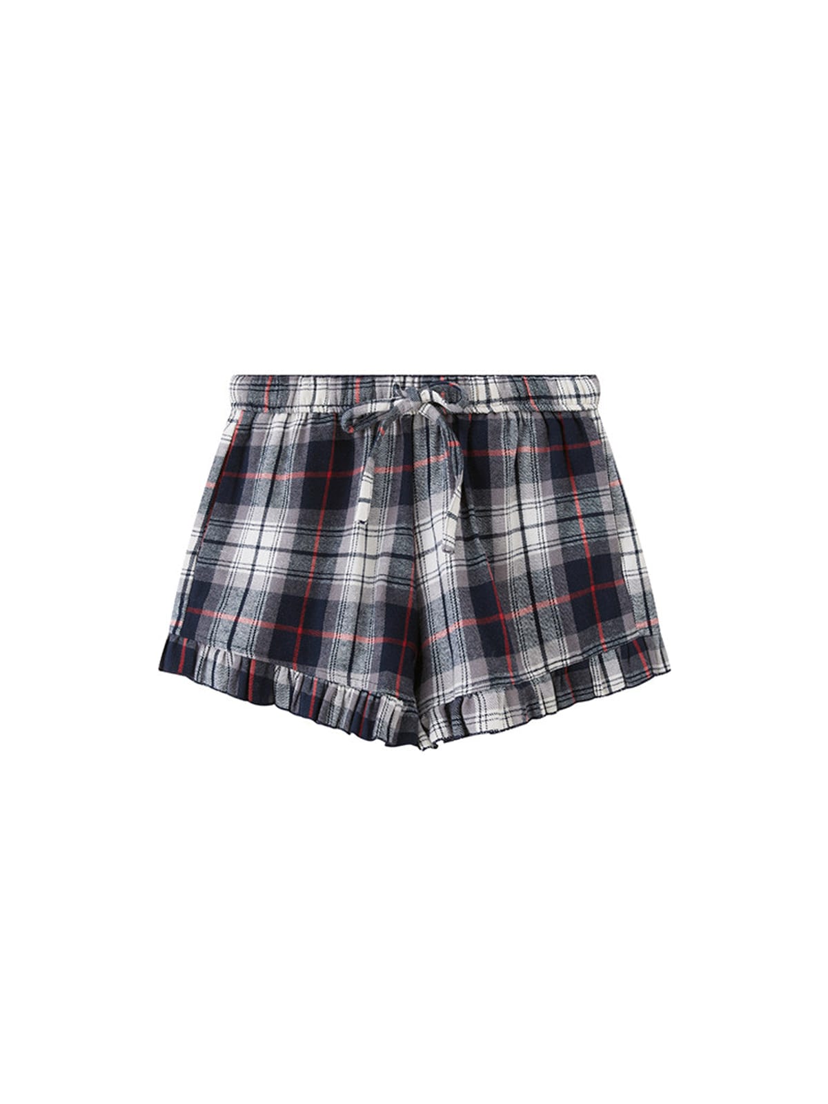 SweetChilling Plaid Ruffle Lounge Shorts in White