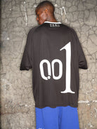 TRIANGLE PROJECT 001 Graphic V Neck Jersey Tee in Black - On Male Model