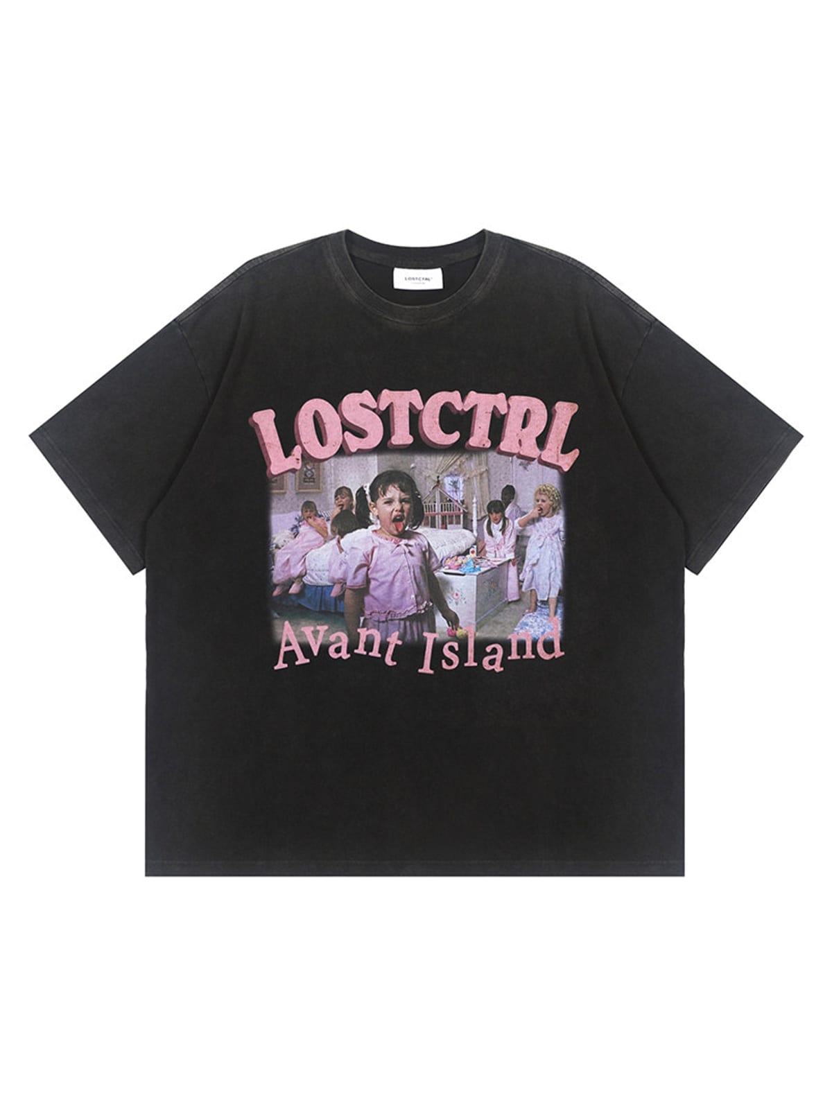 LOSTCTRL Washed Heavyweight Cotton Graphic T Shirt in Black