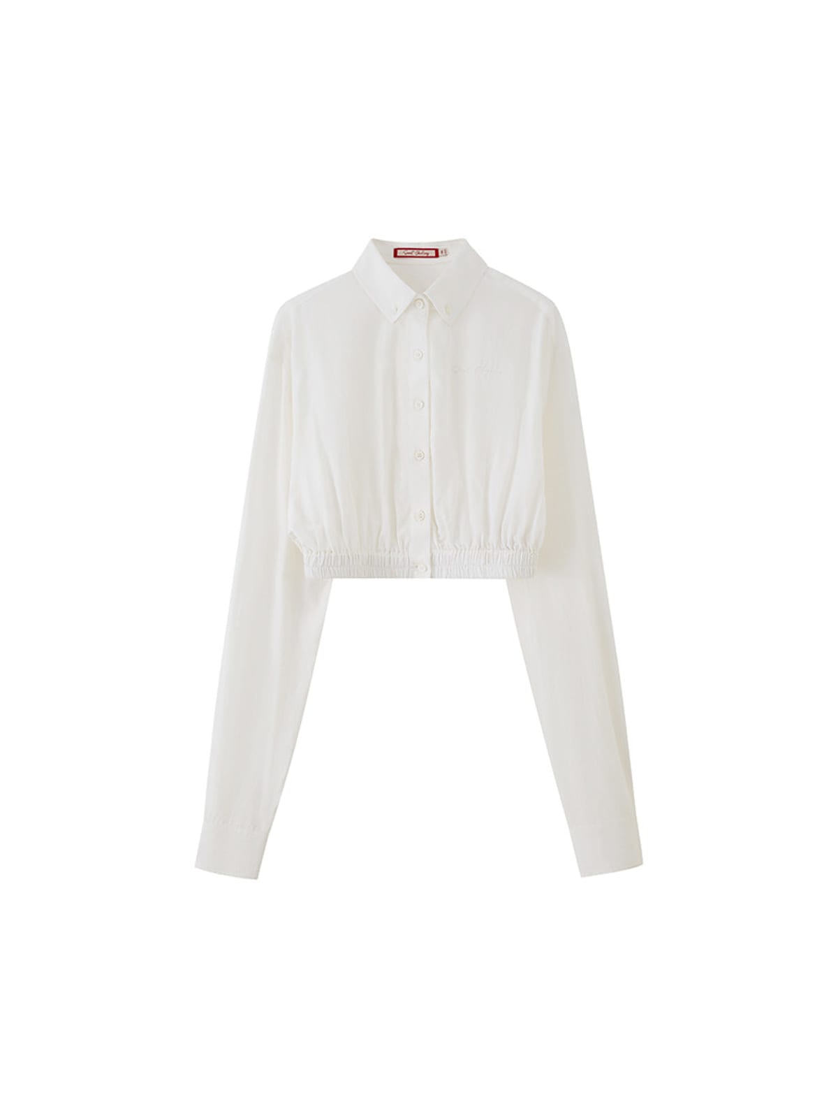 SweetChilling Cropped Ruched Hem Button Up Shirt in White