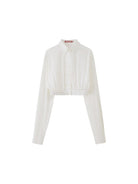 SweetChilling Cropped Ruched Hem Button Up Shirt in White