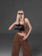 SMFK Geometric Leather Evening Clutch in Black - On Female Model