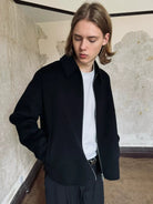 VLABMADE 100 Wool Shirt Collar Jacket in Black - On Male Model