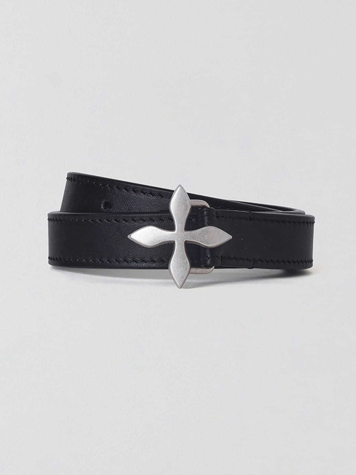 SMFK Thin Leather Cross Buckle Belt in Black