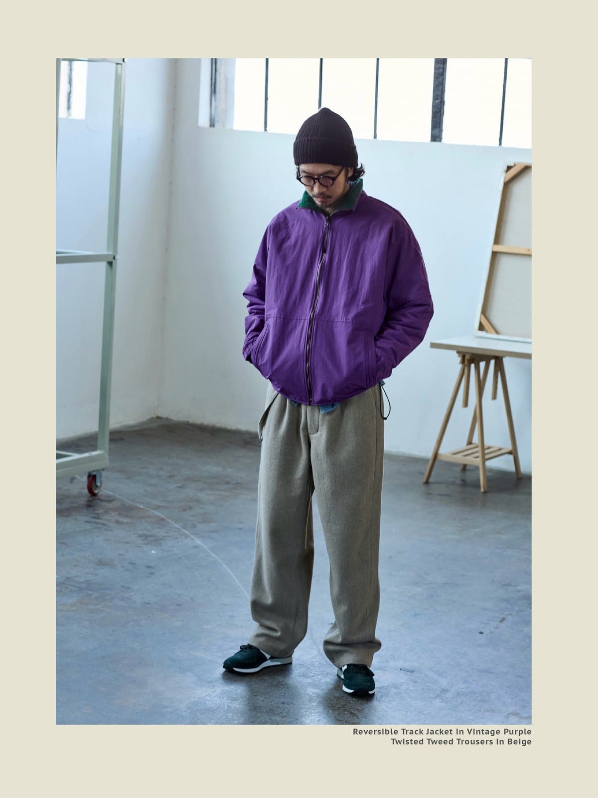 USAGE Reversible Nylon Fleece Track Jacket in Purple - On Male Model
