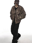 D5ove Forest Camo Padded Bomber Jacket in Brown - On Male Model