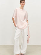 MSBEAST Oversized Lyocell Wool Blend T Shirt in Pink - On Female Model