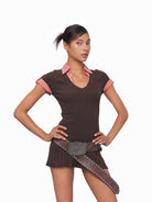 SweetChilling Mock Two Piece Cotton Dress with Belt in Black - On Female Model