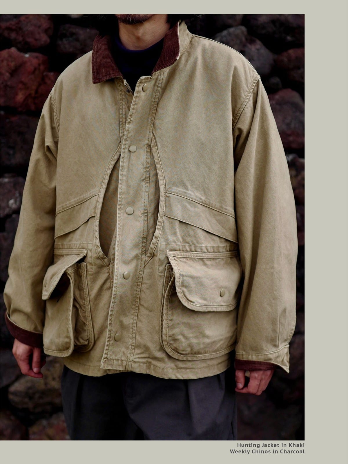 USAGE Heavyweight Cotton Canvas Barn Jacket in Beige - On Male Model