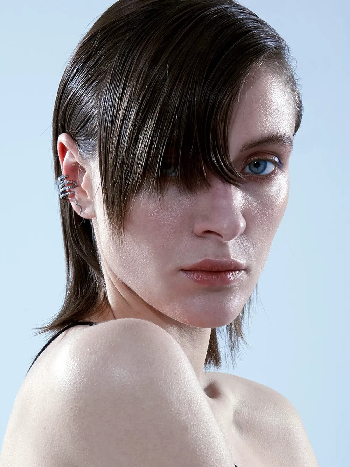 BLACKHEAD Snake Shape Ear Cuff in Silver - On Female Model