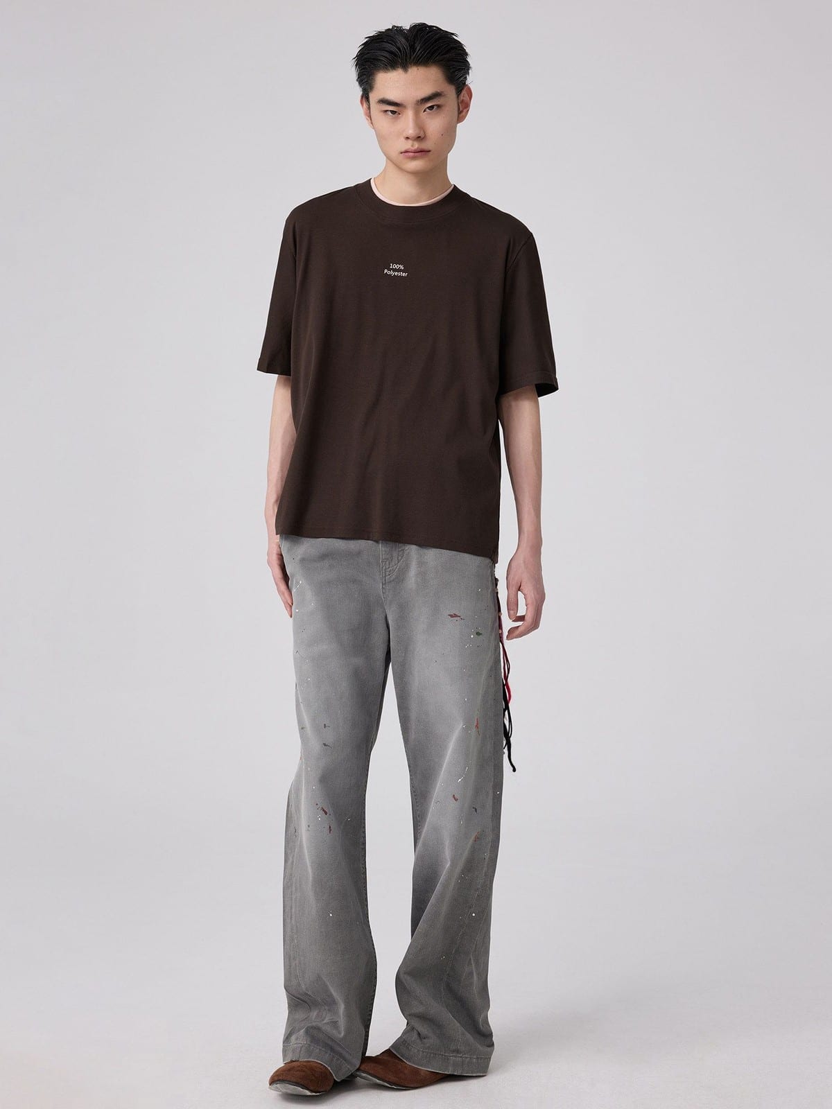 SIMPLE PROJECT Painted Straight Leg Trousers in Gray - On Male Model