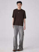 SIMPLE PROJECT Painted Straight Leg Trousers in Gray - On Male Model