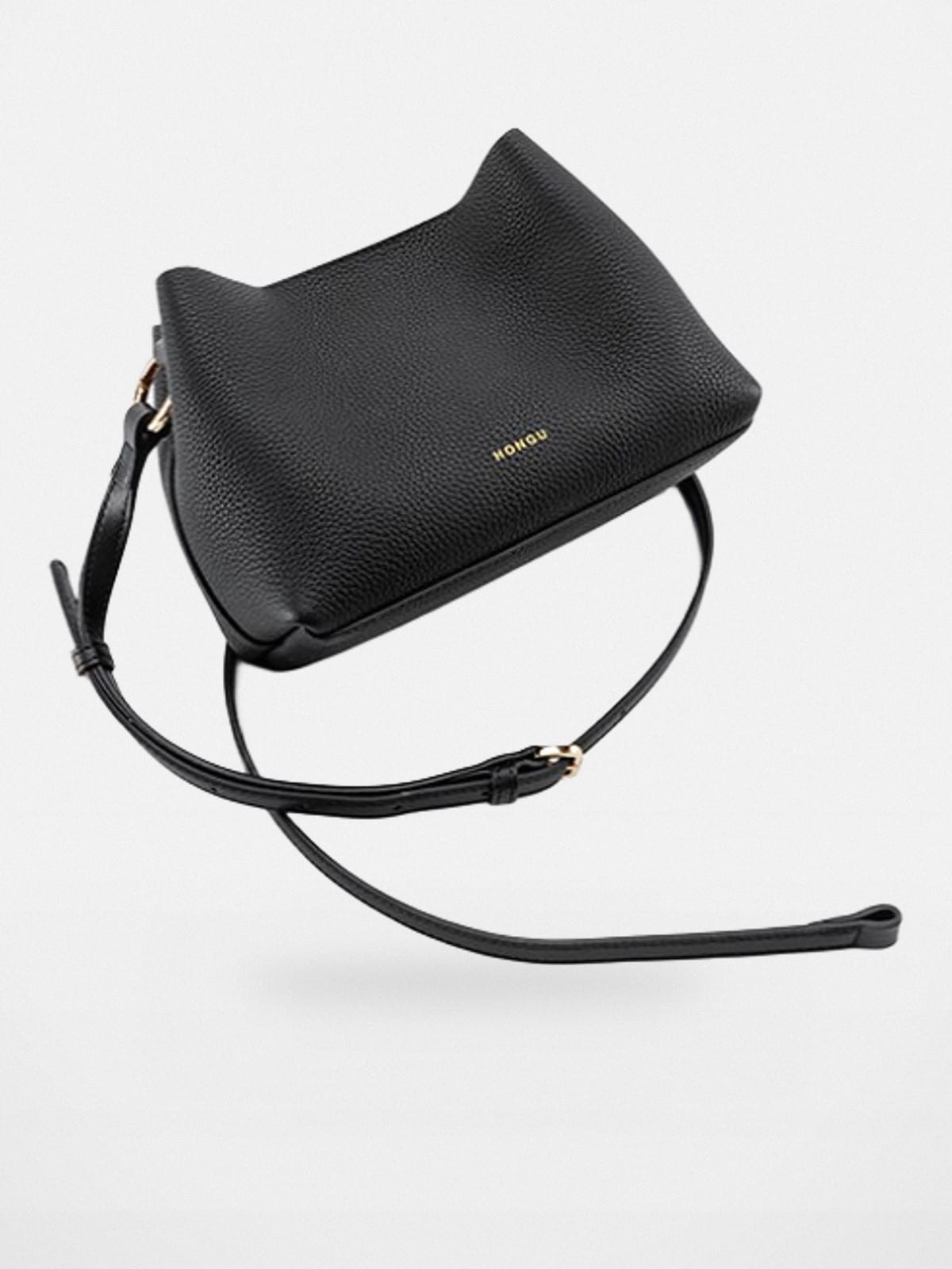 HONGU Cowhide Crossbody Bucket Bag in Black
