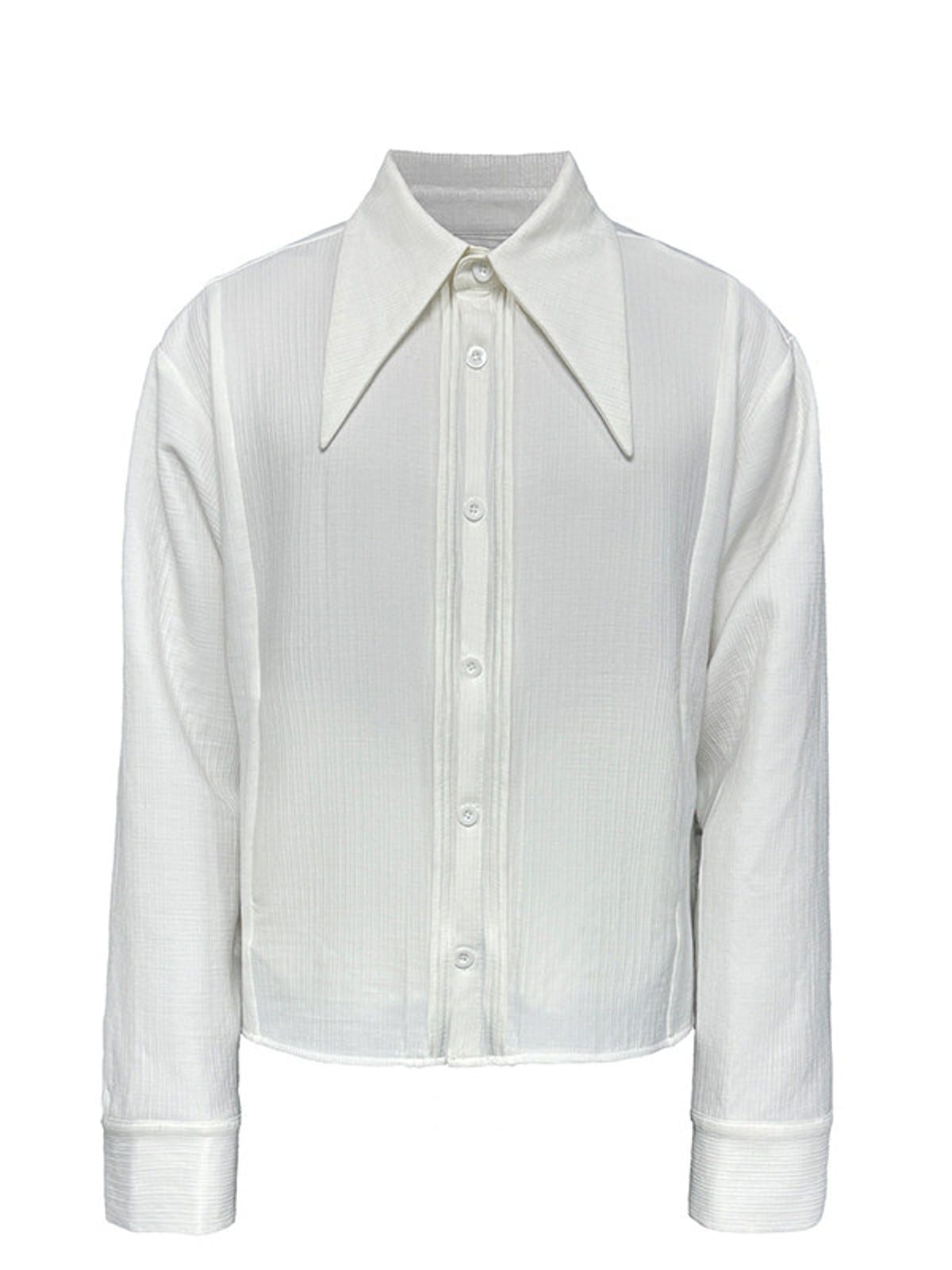 JCAESAR STUDIO Striped Pleated Pointed Collar Shirt in White