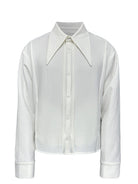 JCAESAR STUDIO Striped Pleated Pointed Collar Shirt in White