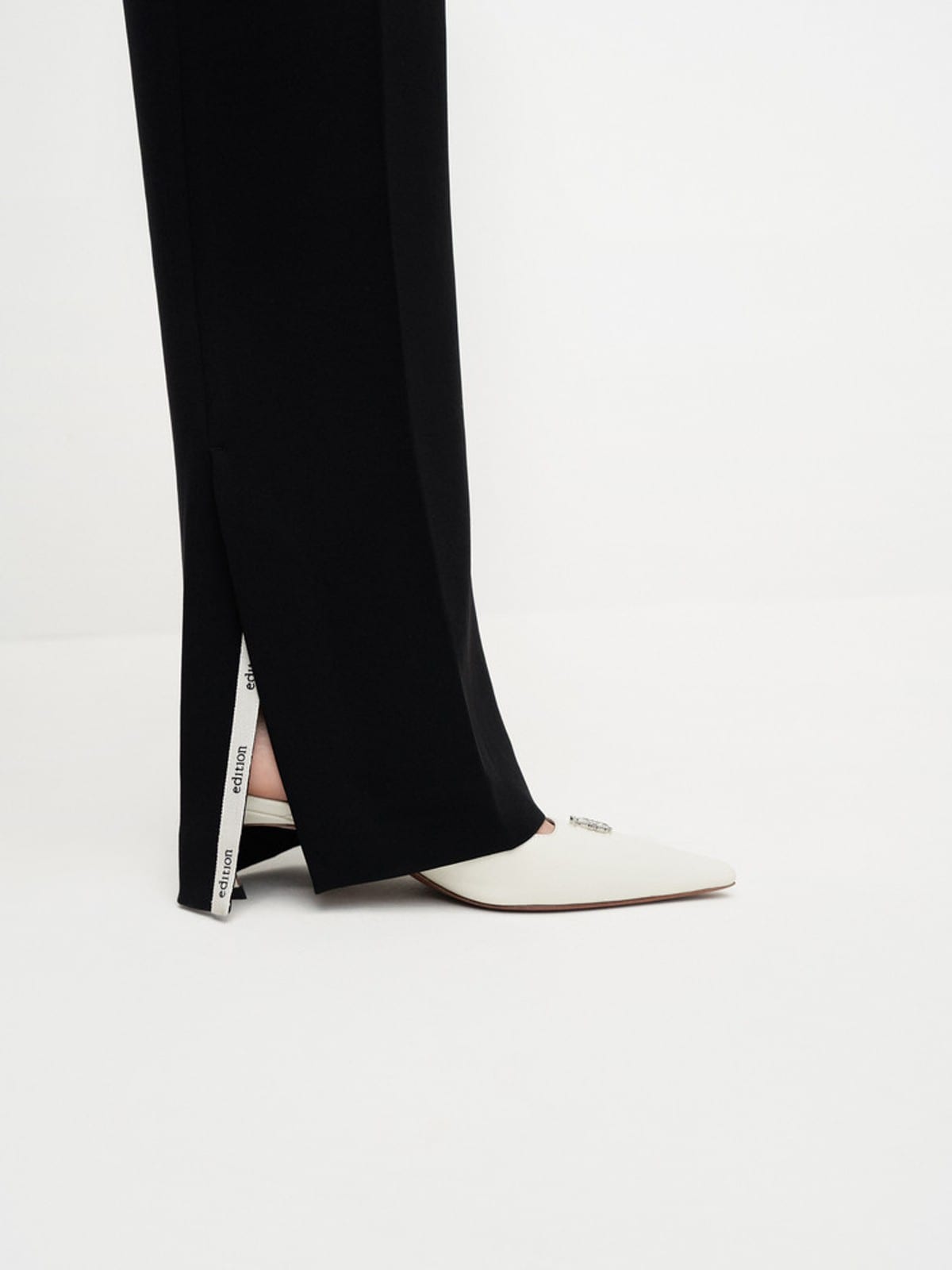 EDITION Side Slit Acetate Flare Trousers in Black - On Model