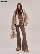 SMFK Stretch Cotton Flared Jeans in Brown - On Female Model