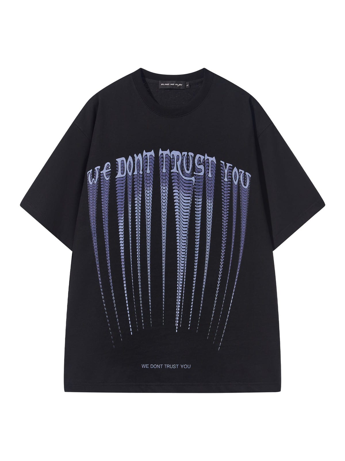 BLINDNOPLAN Stretched Slogan Print Cotton T Shirt in Black
