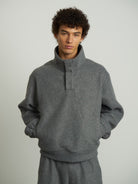 Retro 21 High Neck Fleece Sweatshirt in Gray - On Male Model