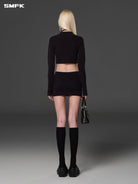SMFK Cropped Zip Up Activewear Jacket in Black - On Female Model