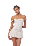 SweetChilling Cotton Eyelet Off Shoulder Mini Dress in White - On Female Model