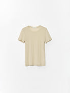 Random Piece Merino Wool U Neck Short Sleeve T Shirt in Beige