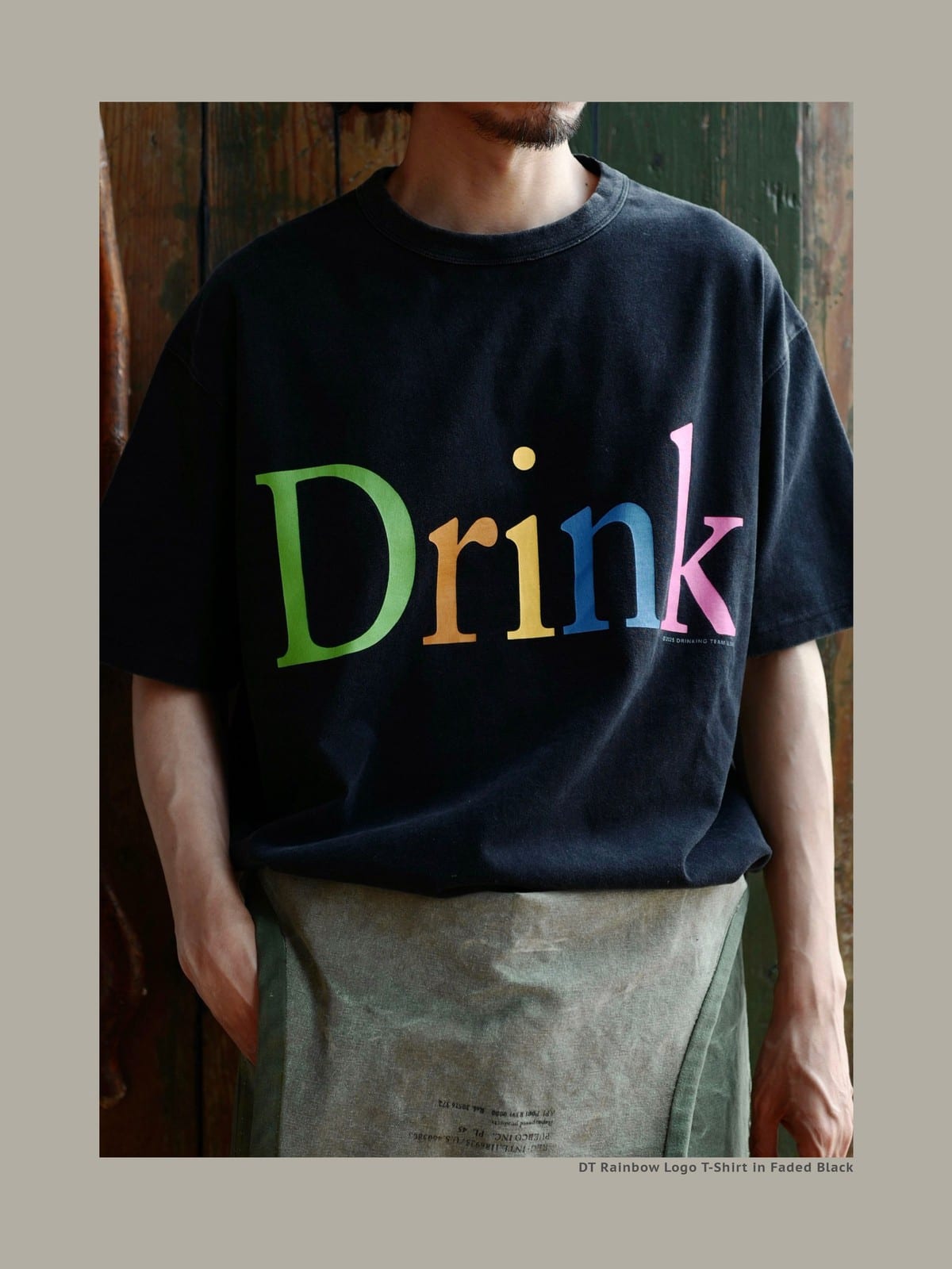 USAGE Faded Rainbow Logo T Shirt in Black - On Male Model