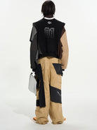 BLINDNOPLAN Reversible Patchwork Bomber Jacket in Beige - On Model